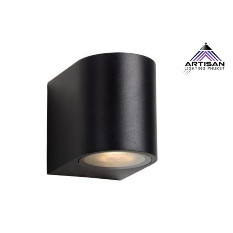 โคมไฟติดผนังภายนอก Outdoor Wall lamp, Aluminum in Black + Glass, GU10 x1, IP65, Size 92x68x80 mm.