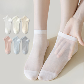 ถุงเท้าสีพื้นบางพิเศษ ถุงเท้าสั้นระบายอากาศสำหรับผู้หญิงในฤด…