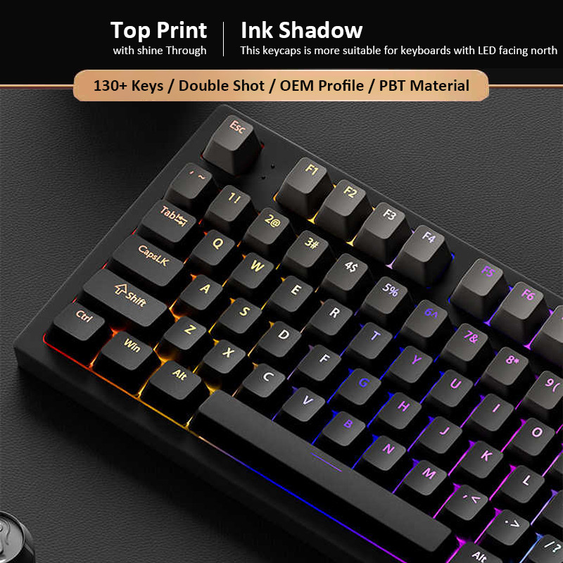 Ink Shadow Double Shot PBT Keycaps 130 คีย์โปรไฟล์ OEM Shine ผ่าน Keycaps สําหรับ Cherry MX Switches คีย์บอร์ด