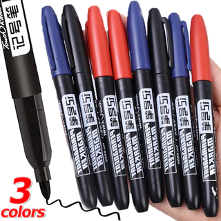 1.5 มม. Thin Nib Black Blue Red Ink Marker - ปากกามาร์กเกอร์ถาวรกันน้ําแห้งเร็ว - อุปกรณ์เครื่องเขียนโรงเรียน
