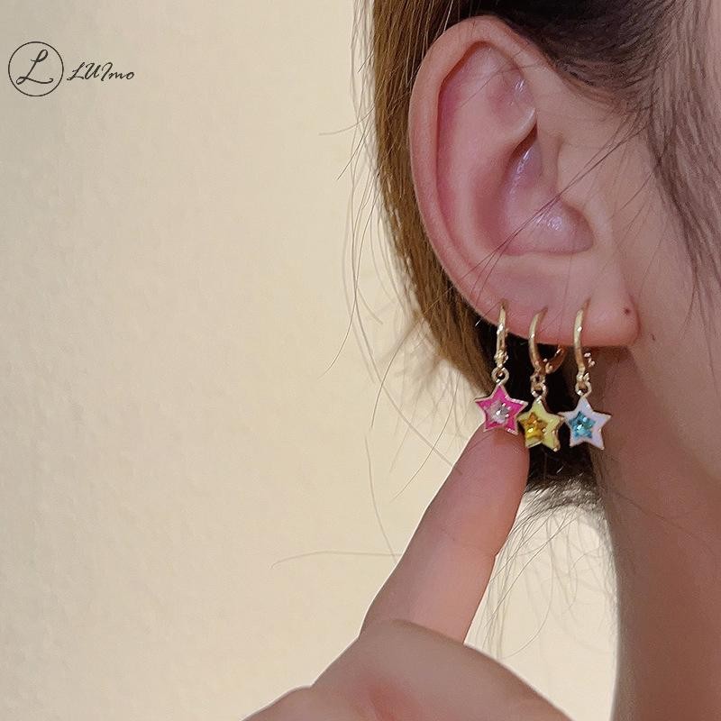 Luimo 6 ชิ้น/เซ็ตที่สวยงามสีสันZircon Pentagram Starจี้ต่างหูผู้หญิงหวานCharmsหัวเข็มขัดสตั๊ดต่างหูแฟชั่นเครื่องประดับใหม่