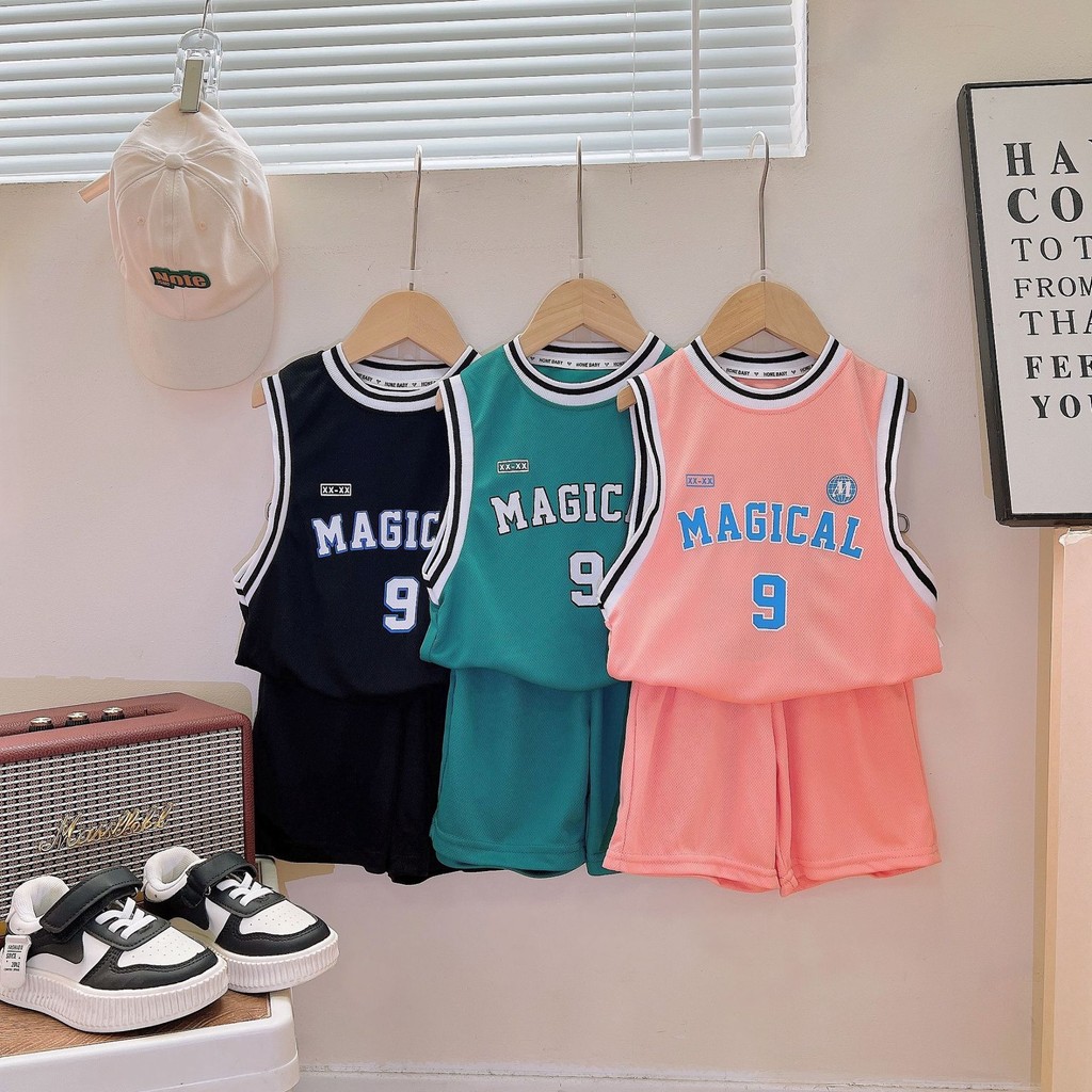 เสื้อกล้ามเด็กชุดบอลฤดูร้อนเด็กชายเสื้อแขนกุดกางเกงขาสั้นสองชิ้นตาข่ายระบายอากาศชุดกีฬา