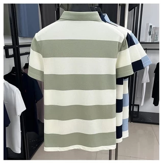 Casual High-End Striped Polo Mens Summer สไตล์ใหม่แขนสั้นแฟชั่นLapel Top