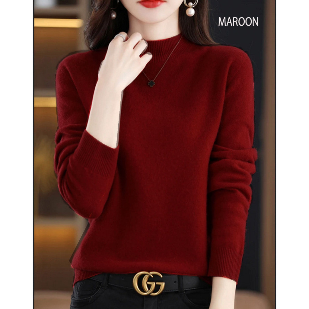 [KN127] EMMA | เสื้อถักแขนยาวคอจําลองสไตล์เกาหลีสําหรับผู้หญิง [เบลล์วาเนีย]