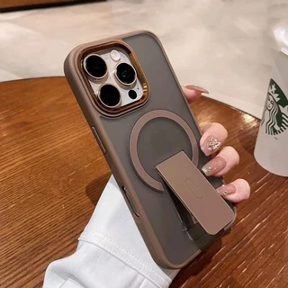 ขาตั้งหรูหราเคสโทรศัพท์สําหรับ iPhone 11 12 13 14 15 16 Pro Max Plus Magnetic Matte กันกระแทกฝาครอบกันชน
