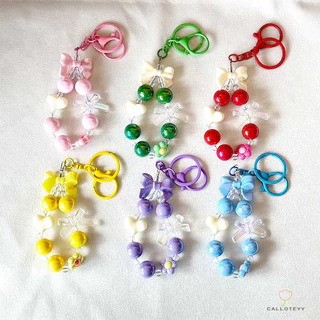 สายคล้องโทรศัพท์ พวงกุญแจ จี้รูปผีเสื้อ ประดับลูกปัด ที่มีสีสันสีแคนดี้ สไตล์เกาหลี เครื่องประดับแฟช สายคล้องมือ -CY