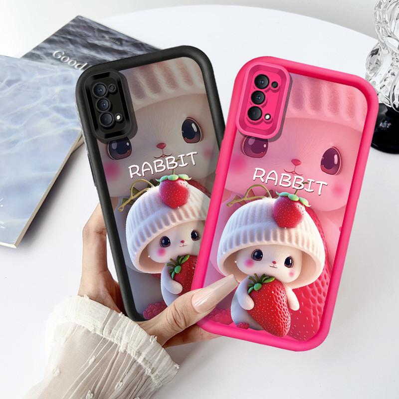 สตรอเบอร์รี่กระต่ายการ์ตูนเคสโทรศัพท์สําหรับOPPO Reno 4 Reno 4F Reno 5F Reno 7Z Reno 8Z Reno 8T OPPO A3 Pro A3X A40 A40M A80 F11 F17 Pro F19 Proกันกระแทกนุ่มTPUปกหลังปลอก