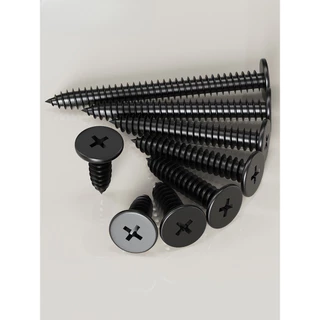 [LMQ-ZGLS] สกรูแตะตัวเองหัวแบนบางแฉกสีดํา SUS304 M2/M2.3/M2.6/M3/M3.5/M4-M8 สกรูหางแหลมหัวแบนข้าม ความยาว 4 มม.-60 มม. สกรูไม้ตกแต่ง