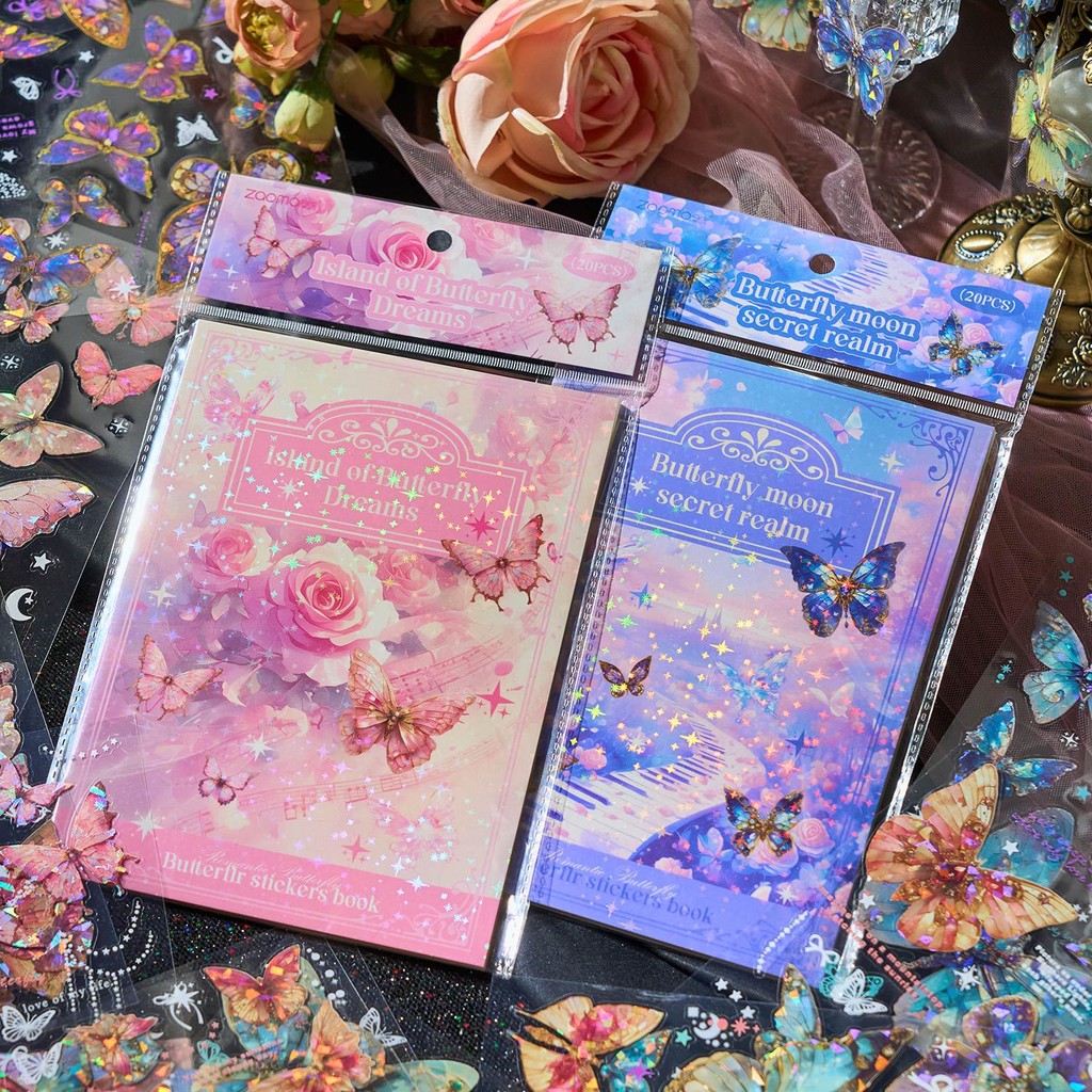 QOUZMO 20ชิ้น/แพ็คVINTAGEสําเฆี่ยนบันทึกPETสติกเกอร์หนังสือ[Romonic Butterfly Series]DIYสมุดอุปกรณ์ผีเสื้อที่มีสีสันDeco Carftสติกเกอร์
