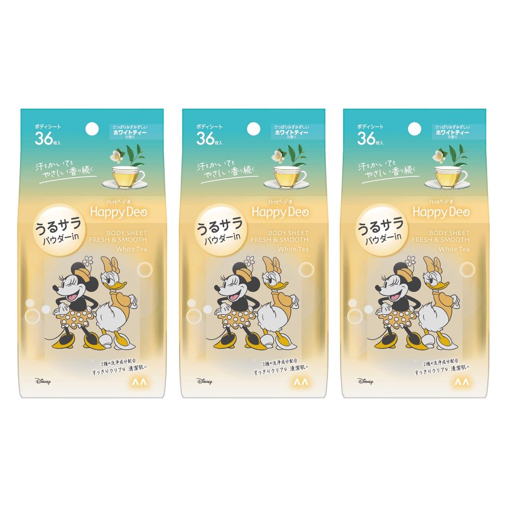 MANDOM Happy Deo Body Sheet Urusara White Tea Women's Sweat Wiping Sheet 36 sheets x 3 pieces