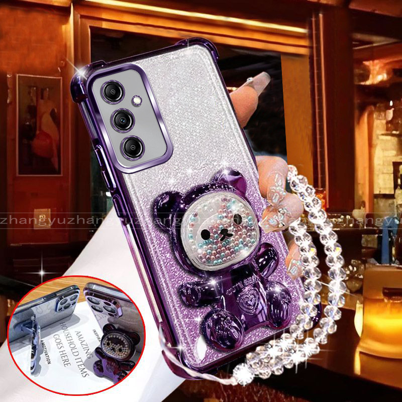 กันกระแทกเคสสําหรับ Samsung A16 A26 A36 A56 5G เคสโทรศัพท์ 3D ที่ใส่หมีกระดาษแวววาวสร้อยข้อมือใหม่ s