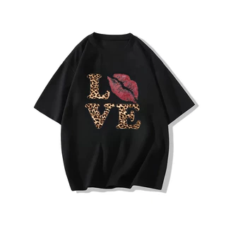 (จัดส่งตลอด 24 ชั่วโมง）OOOK Official เสื้อยืดแขนสั้นพิมพ์ลายเสือดาวยุโรปและอเมริกา วินเทจเสื้อ oversize