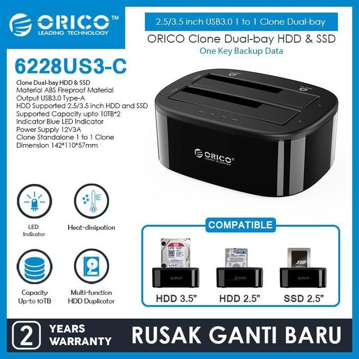 ORICO 6228US3-C Docking Hard Disk 2.5/3.5 Hdd / Ssd Usb 3.0 Dual-Bay