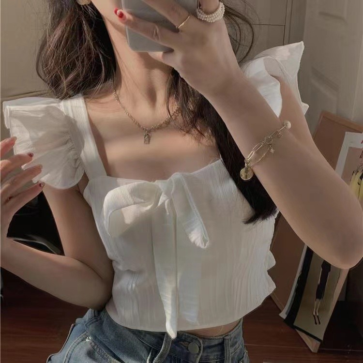 แฟชันใหม่! แซมคอเต็มตัวสไตล์เกาหลี โบว์ตกแต่งระบาย lace-up ลายปัก รหัส 7CBA