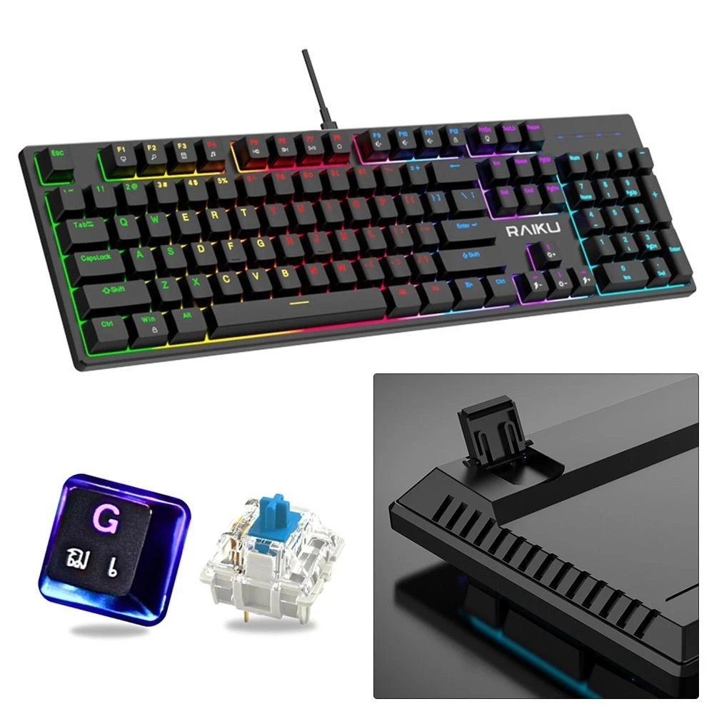คีย์บอร์ดเกมมิ่ง GORG RAID L3000 มีไฟ 104 คีย์ สวิตช์สีน้ำเงิน thumbnail 4