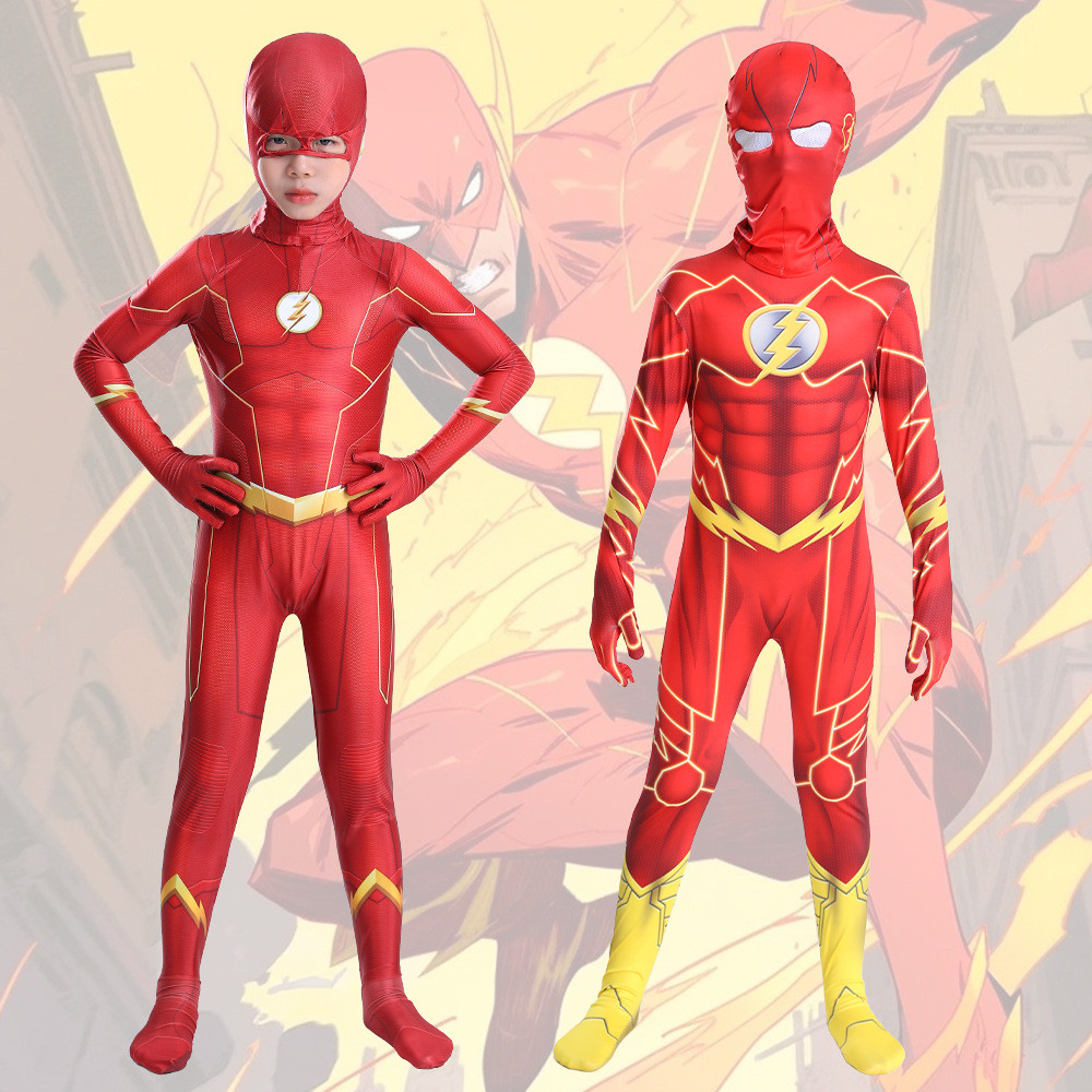 The Flash Man คอสเพลย์ Jumpsuit ปีใหม่ Superhero Carnival Party แฟนซีชุดหน้ากากชุดสําหรับเด็กและผู้ใหญ่
