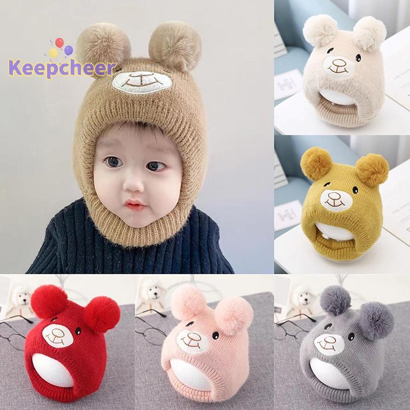 [Keepcheer] หมวกบีนนี่หมีน่ารักสําหรับเด็กทารกการ์ตูนหมวกถักอบอุ่นฤดูใบไม้ร่วงฤดูหนาวเด็กวัยหัดเดินหมวกป้องกันหู [ใหม่]