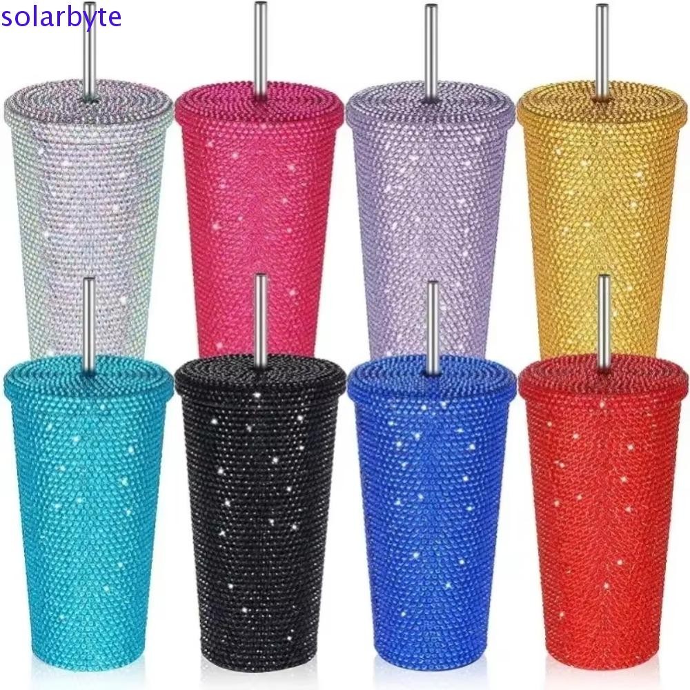 Solarbyte Rhinestone Thermos ขวด, 500 ml/750 ml Double Layer Glitter ถ้วยกาแฟ,ทนทานฉนวน Shining กระติกน้ําสูญญากาศแบบใช้ซ้ําได้ Home