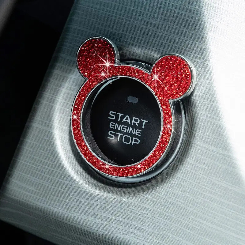 รถน่ารักหนึ่งคลิกปุ่มเริ่มต้นตกแต่งวงกลมสร้างสรรค์เพชรคริสตัลแหวนจุดระเบิดสติกเกอร์ฝาครอบป้องกันภายในรถ