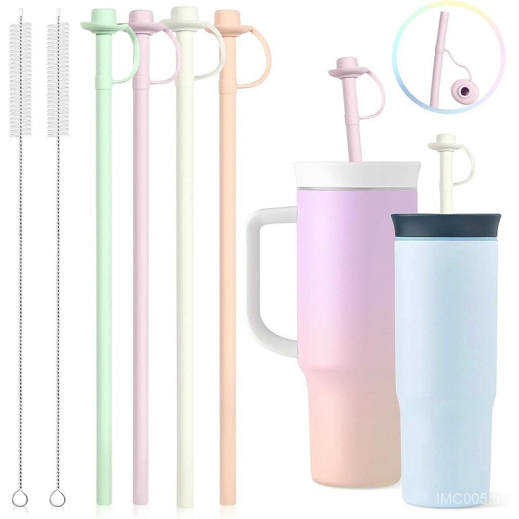 เปลี่ยนหลอดสำหรับ owala 40ออนซ์แก้วหลอดซิลิโคนนำมาใช้ใหม่12นิ้วยาวกับหมวกคาวบอยฟางปก6หลอดซิลิโคน2ทำความสะอาดแปรง - รูปที่ 6