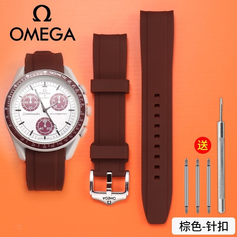 สายนาฬิกาซิลิโคนปลายโค้งขนาด 22 มม. 20 มม. สําหรับ Omega x moonswatch กีฬาสร้อยข้อมือกันน้ํานาฬิกาเปลี่ยน