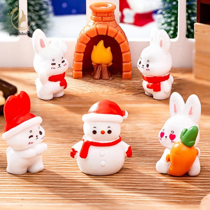 [GOY] มินิการ์ตูนกระต่ายเครื่องประดับน่ารักคริสต์มาส Snowman Micro ภูมิทัศน์ตุ๊กตาโมเดลรถภายในบ้านเดสก์ท็อปตกแต่ง TH