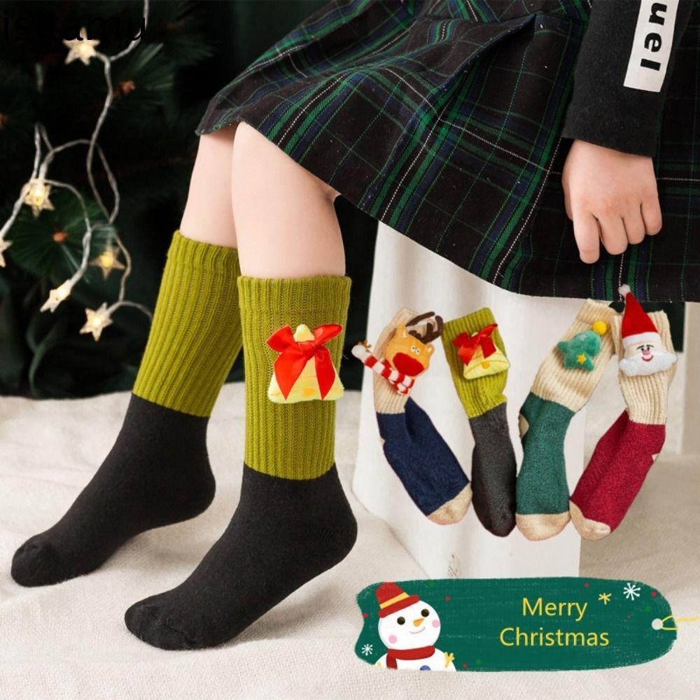 Isitaft เด็กถุงเท้าคริสต์มาส, ผ้าฝ้ายตุ๊กตาการ์ตูน Hosiery, Harajuku Santa Claus Elk Thicken กลาง-หลอดถุงเท้าคริสต์มาสของขวัญ