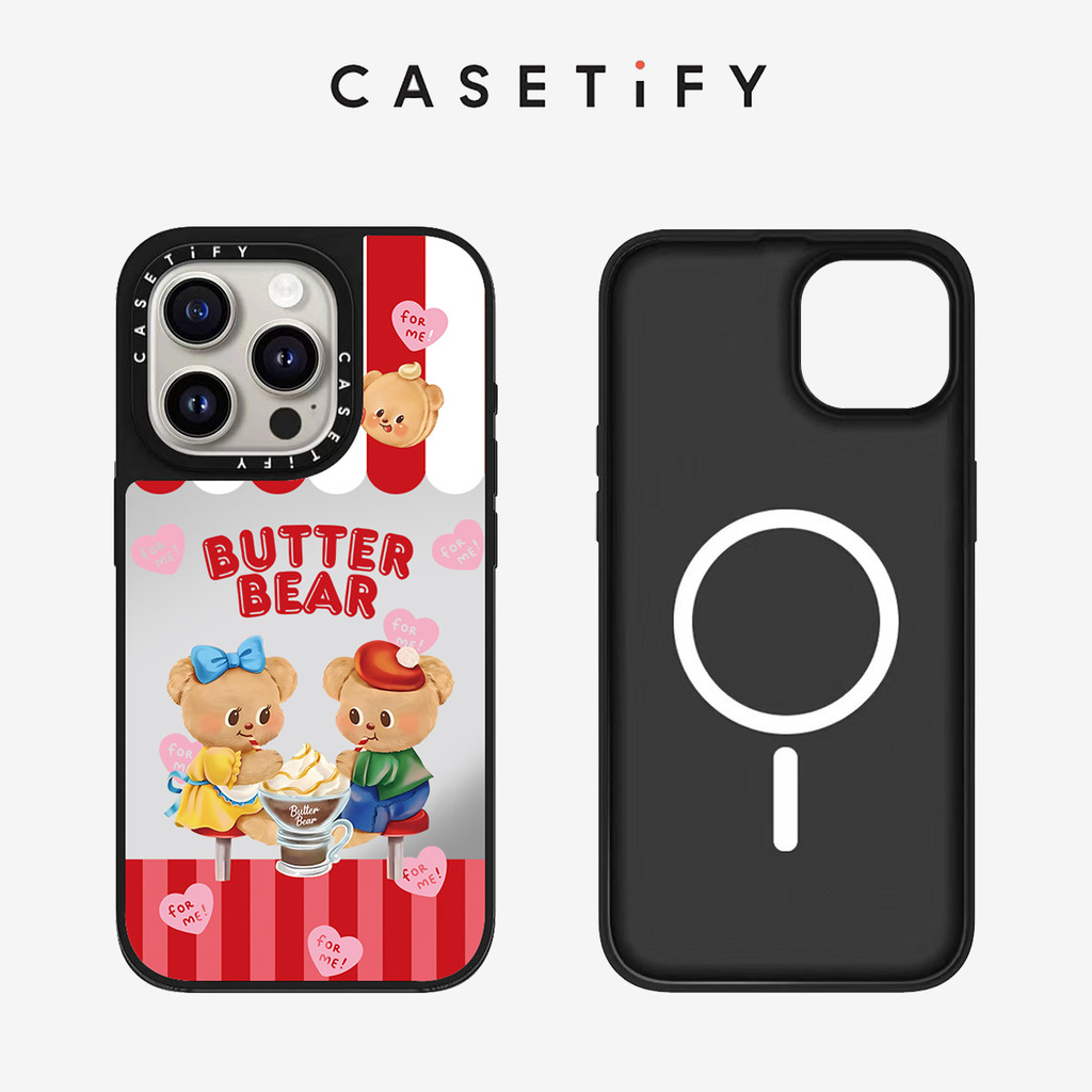 กระจกแม่เหล็กคู่น่ารักเนยหมีป้องกันการตกเคสโทรศัพท์สําหรับiphone 16 ProMax 16Pro 15ProMax 15 16 14 13 12 11 Pro Maxกรณีห่อปลอกกันกระแทกฝาหลัง