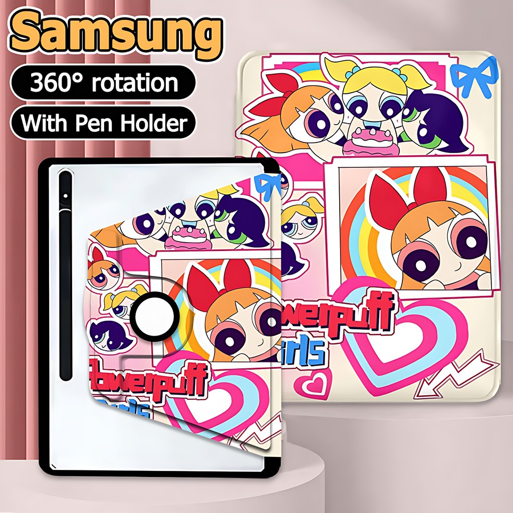 [พร้อมส่ง ]เคสฝาพับ Samsung Galaxy Tab S7 S8 S9 S7FE S9FE S9FE+ Galaxy Tab S9+ S8+ S7+ S10+ A8 A9 A9+ S6Lite A7Lite เคสหมุนได้360 องศาหมุน เคส Samsung วัสดุอะคริลิ รูปแบบการ์ตูนน่ารัก Samsung case