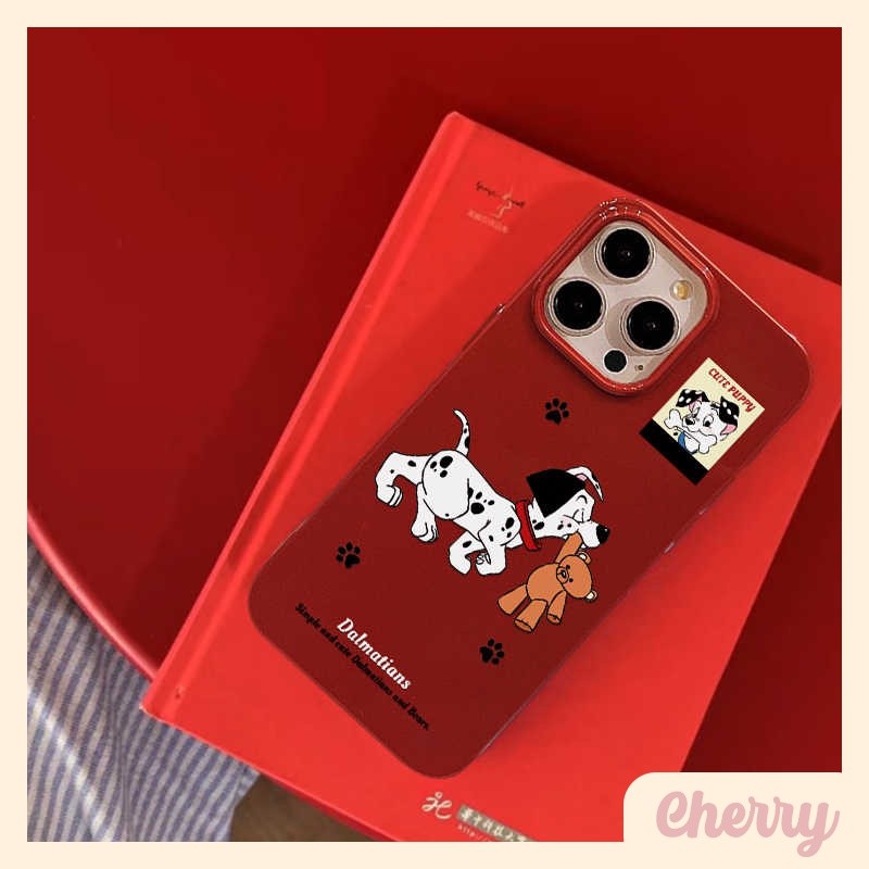 Cherry-ins น่ารัก Retro Burgundy การ์ตูนลูกสุนัขสําหรับเคส iphone 16promax 7plus 15 15promax 14promax 13pro 13promax 11 12promax XR