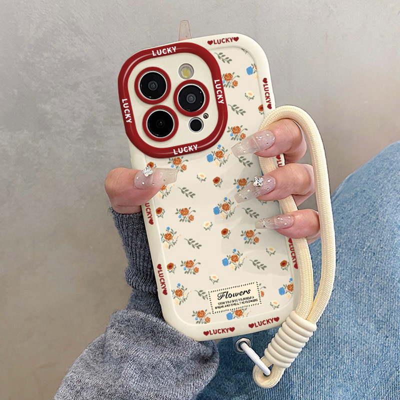 น่ารักดอกไม้เชือกเคสโทรศัพท์สําหรับiphone 16 16Pro 16Plus 11 12 13Pro Max 14Plus 15Pro XR XS Max 7 8 Plus SE2020 การ์ตูนฝาครอบโทรศัพท์สําหรับIPhone 16Pro Maxพร้อมห่อโซ่JKP