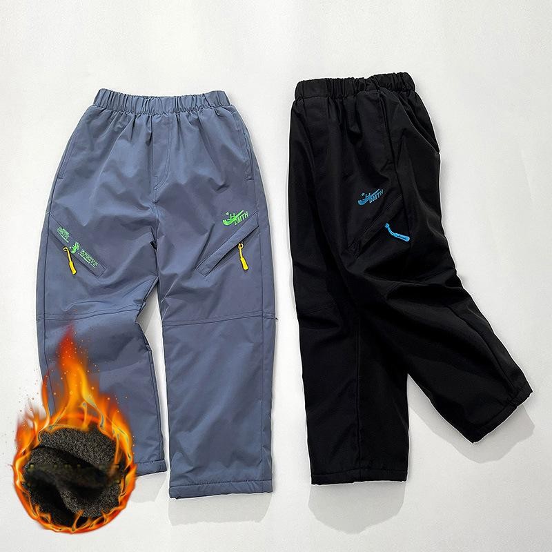 กางเกงฤดูหนาวสําหรับเด็ก 5-12 ปี Plus ขนแกะหนาความร้อน Warm Windproof & กันน้ําและกันน้ํามันยาวกีฬาหิมะกางเกง