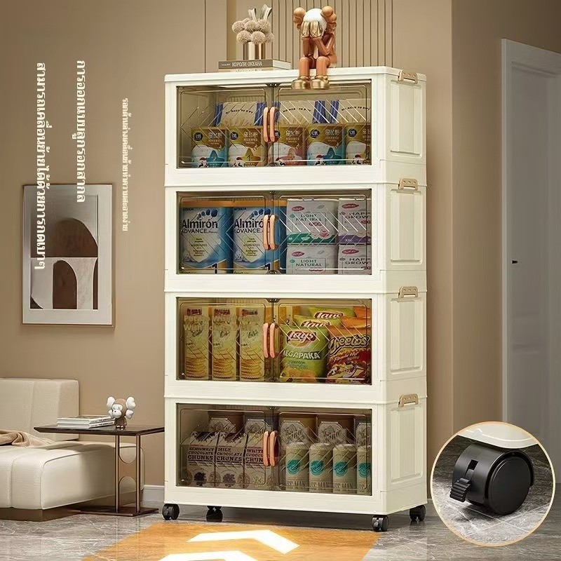 MYHOT ตู้เก็บของ ตู้อเนกประสงค์ มีล้อเลื่อน ขนาดใหญ่ ตู้เสื้อผ้า ป้องกันฝุ่นและโปร่งใส มารถพับเก็บได้