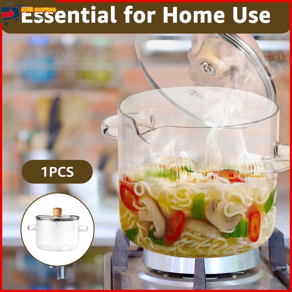 หม้อปรุงอาหารแก้ว Borosilicate หม้อบีบแก้วพร้อมฝาปิดและพวยหม้อเตาตั้งพื้นแก้วทนความร้อน SHOPTKC6055