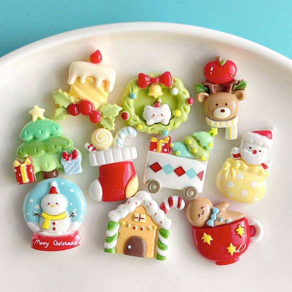 คริสต์มาสบ้านการ์ตูนมนุษย์หิมะแฮนด์เมดทําเองครีมกาวเคสโทรศัพท์อุปกรณ์ผมหัวเชือกกิ๊บอุปกรณ์เรซินชุดรองเท้าหัวเข็มขัดวั