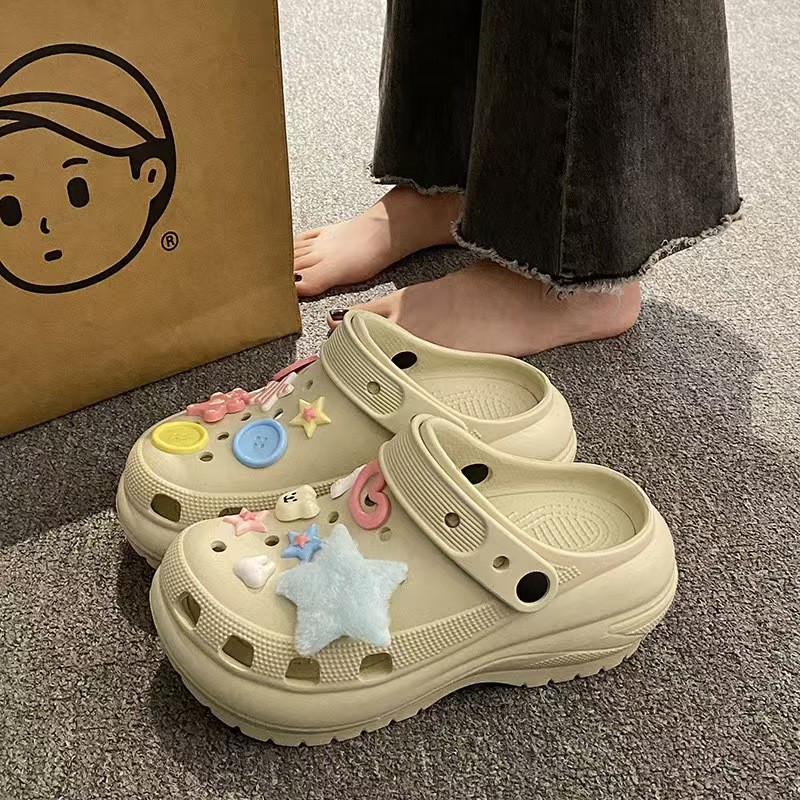 รองเท้าแตะรัดส้น หัวโตผู้หญิง ส้นสูง 6cm. วัสดุ EVA น้ำหนักเบา มีสายรัดส้นเท้าและรูระบายอากาศ #sy190