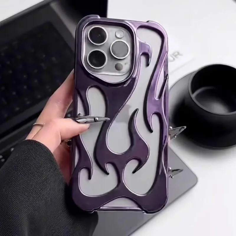 3d เปลวไฟ Hollow การกระจายความร้อน Matte เคสโทรศัพท์สําหรับ iPhone 15 11 12 13 16 Pro Max Plus ถุงลมนิรภัย Slim ฝาครอบชุบ