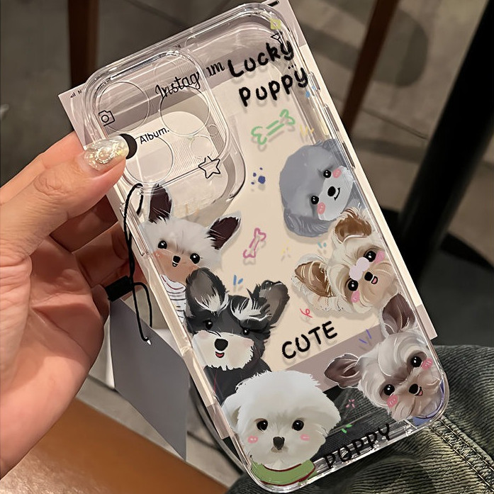 เคสไอโฟน16 15 14 13 12 11 Pro Max Case น่ารัก Lucky ลูกสุนัข ซิลิโคน Soft Compatible เคส iPhone X/XS, XR,7+,8Plus