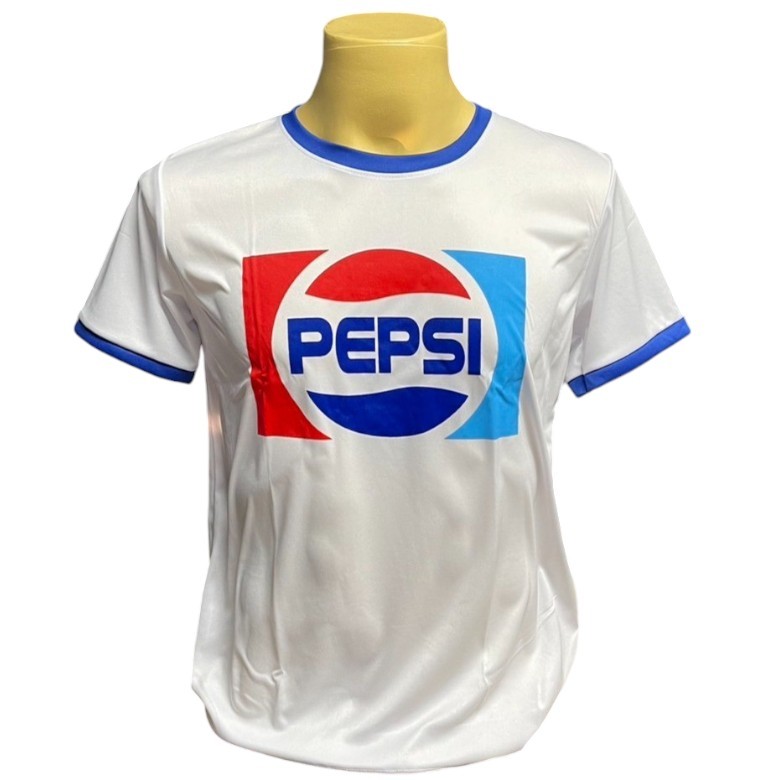 11.11 ลดโหดที่สุดแห่งปี A010 เสื้อยืดคอกลม ขาวคอน้ำเงิน สกรีนลายPEPSI(2) เนื้อผ้้ากีฬา สีสดสวย นุ่ม เบา สบาย