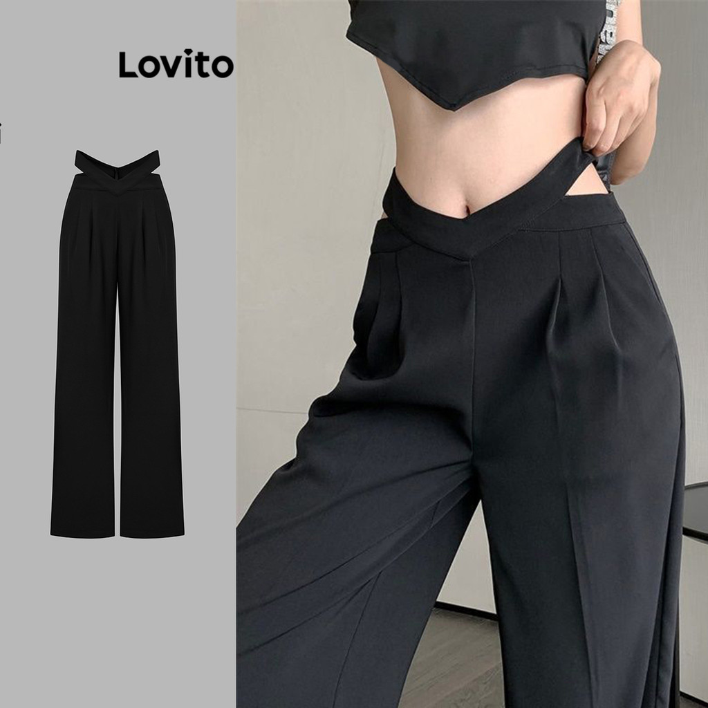 Lovito กางเกงคัตเอาท์ลำลองสำหรับผู้หญิง L102AD256