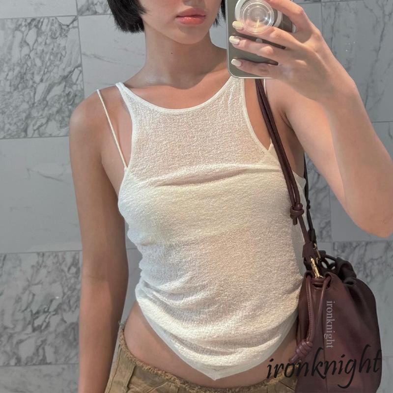 Ironknight-เสื้อชั้นในสตรี Summer Back Tie Up เสื้อกั๊กสีทึบและเสื้อชั้นในสตรีครอปขนาดเล็ก