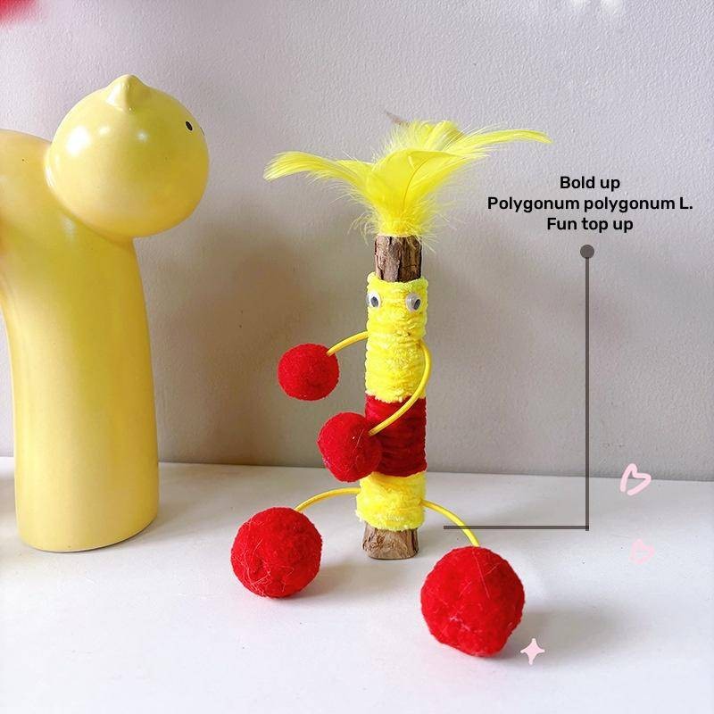 แมวไม้ Tengonum ของเล่นของเล่นแมวบดทําความสะอาดฟัน Feather Teasing Stick สัตว์เลี้ยง Interactive ของเล่น - รูปที่ 4