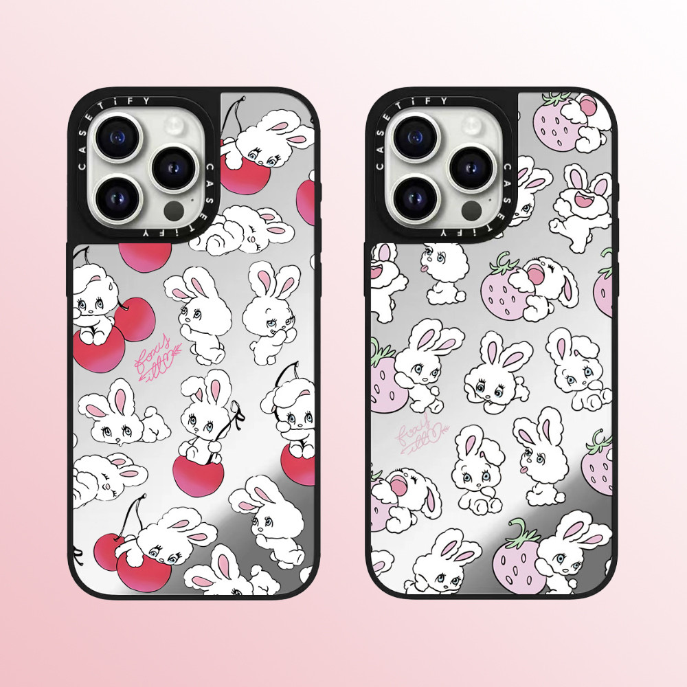 Casetify กระต่ายสีขาวคุณภาพสูงกระจกเคสโทรศัพท์เหมาะสําหรับ iPhone 16promax 16pro 16 plus 15 promax 14 promax 15 pro 14 pro 13 pro 12 แฟชั่น Anti Drop Hard Case