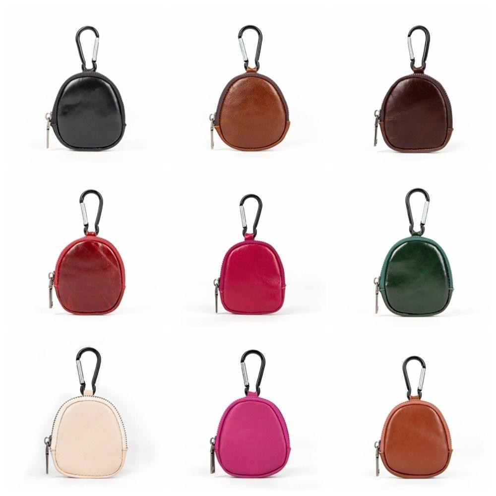 Wellnessspot Elliptical Zipper Pouch, Mini Retro Oil Wax PU Wallet, Key Ring Zipper Anti-loss Waterproof Mens Coin Purse ทุกวัน