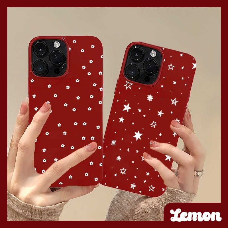 Wine Red Simple Star Polka Dot Soft case for iphone case 15 15promax 14promax 13pro 13promax 11 12promax XR พื้นผิวสดใส