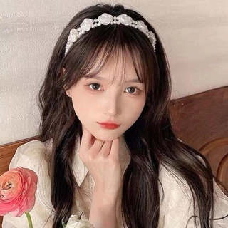 ที่คาดผมสไตล์ลูกไม้มุกสีขาวนม เครื่องประดับผมแฟชั่นสำหรับสุภาพสตรี
