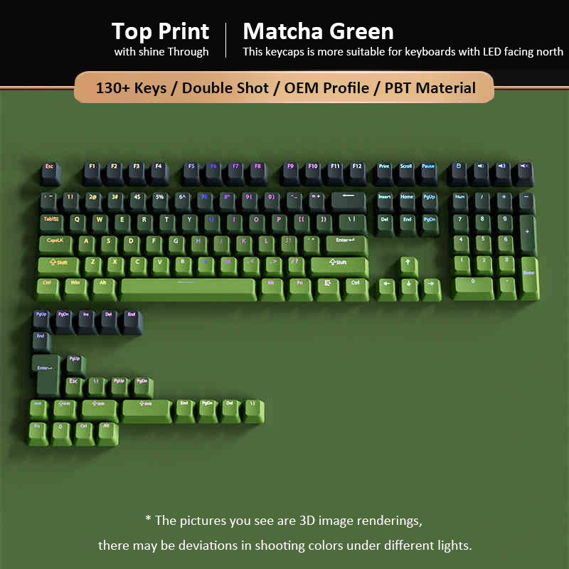 130 คีย์ Matcha Green Shine ผ่าน Keycaps OEM Profile Double Shot PBT Keycaps สําหรับ Cherry MX Switches คีย์บอร์ดเกม