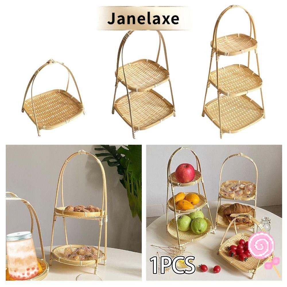 Janelaxe932 ตะกร้าเก็บของ 1 ชิ้น, ตะกร้าสานไม้ไผ่ 1/2/3 ชั้นมัลติฟังก์ชั่น, ทอมือผักอาหารผลไม้สําหรับห้องครัว
