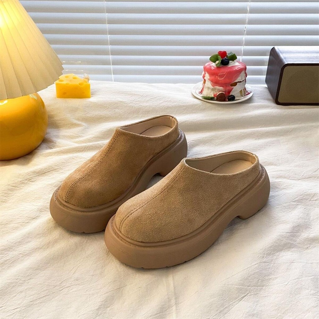 รุ่น Casual รองเท้าแตะ Baotou รองเท้าสลิปออนผู้หญิง รองเท้าแตะ ไฮโซ ส้นหนา2นิ้ว รองเท้าเปิดส้น
