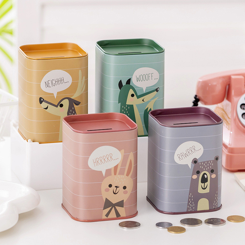 Creative การ์ตูน Tinplate Piggy Bank เด็กสัตว์น่ารัก Piggy Bank ของขวัญ SH108